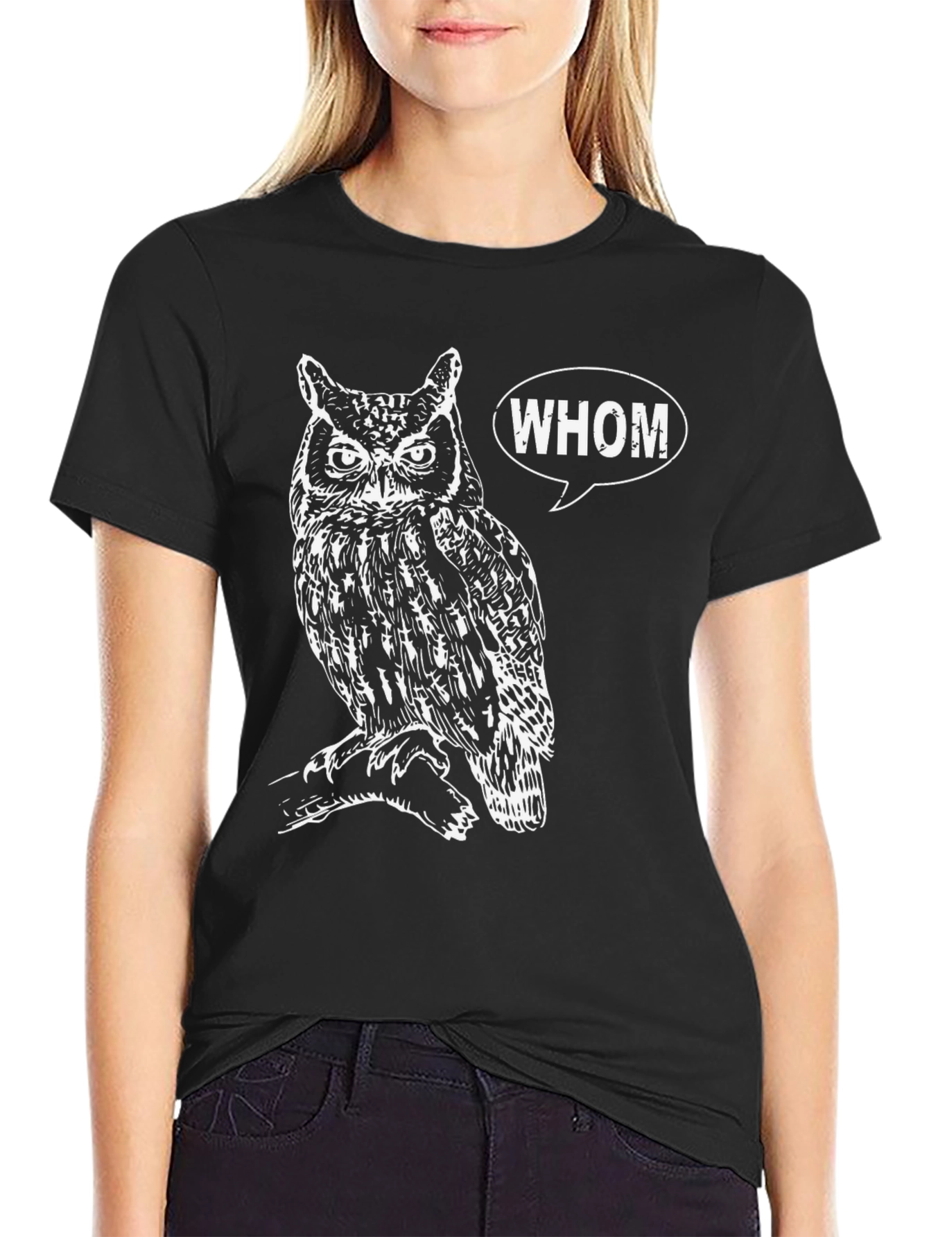 Whom Owl Graphic Tee - Black Cotton T-Shirt