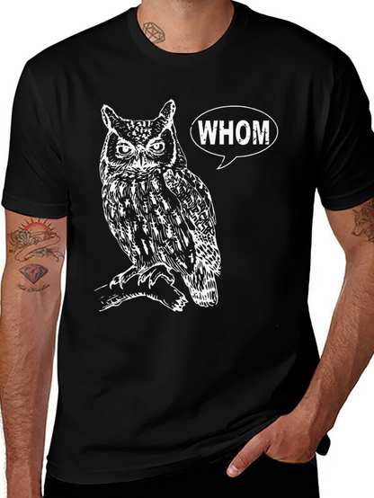 Whom Owl Graphic Tee - Black Cotton T-Shirt