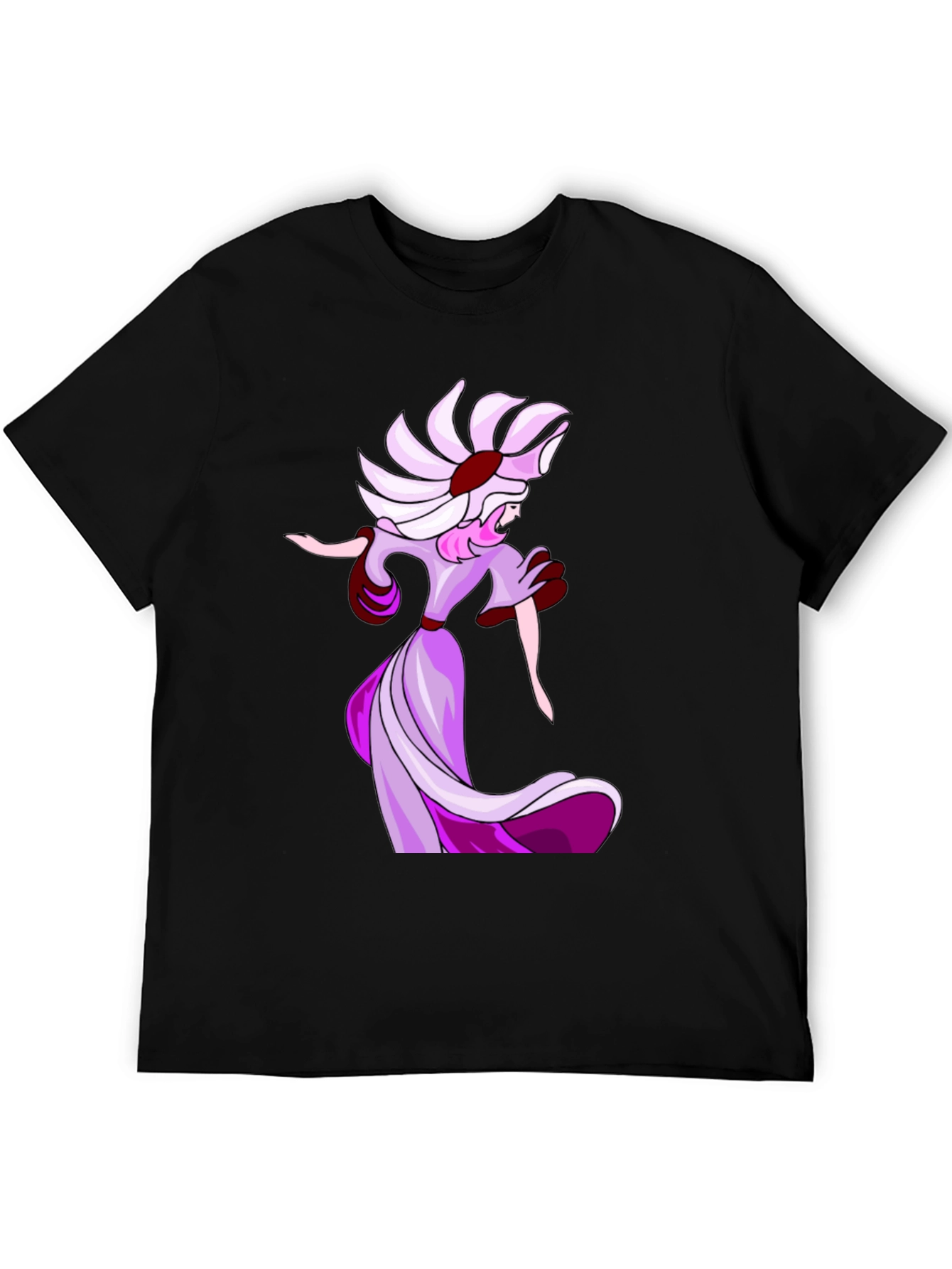 Elegant Cartoon Lady Black T-Shirt