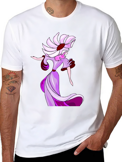 Elegant Cartoon Lady Black T-Shirt