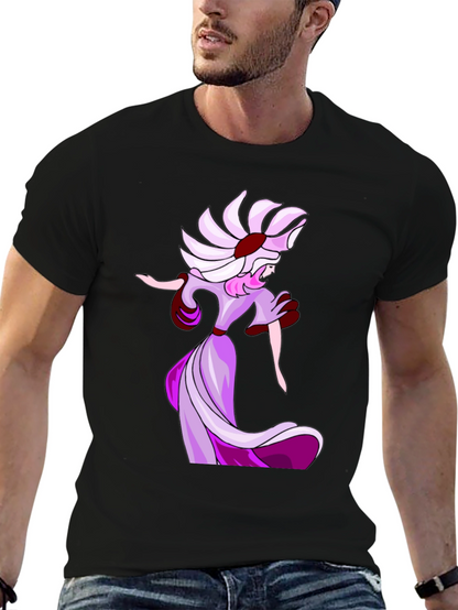 Elegant Cartoon Lady Black T-Shirt