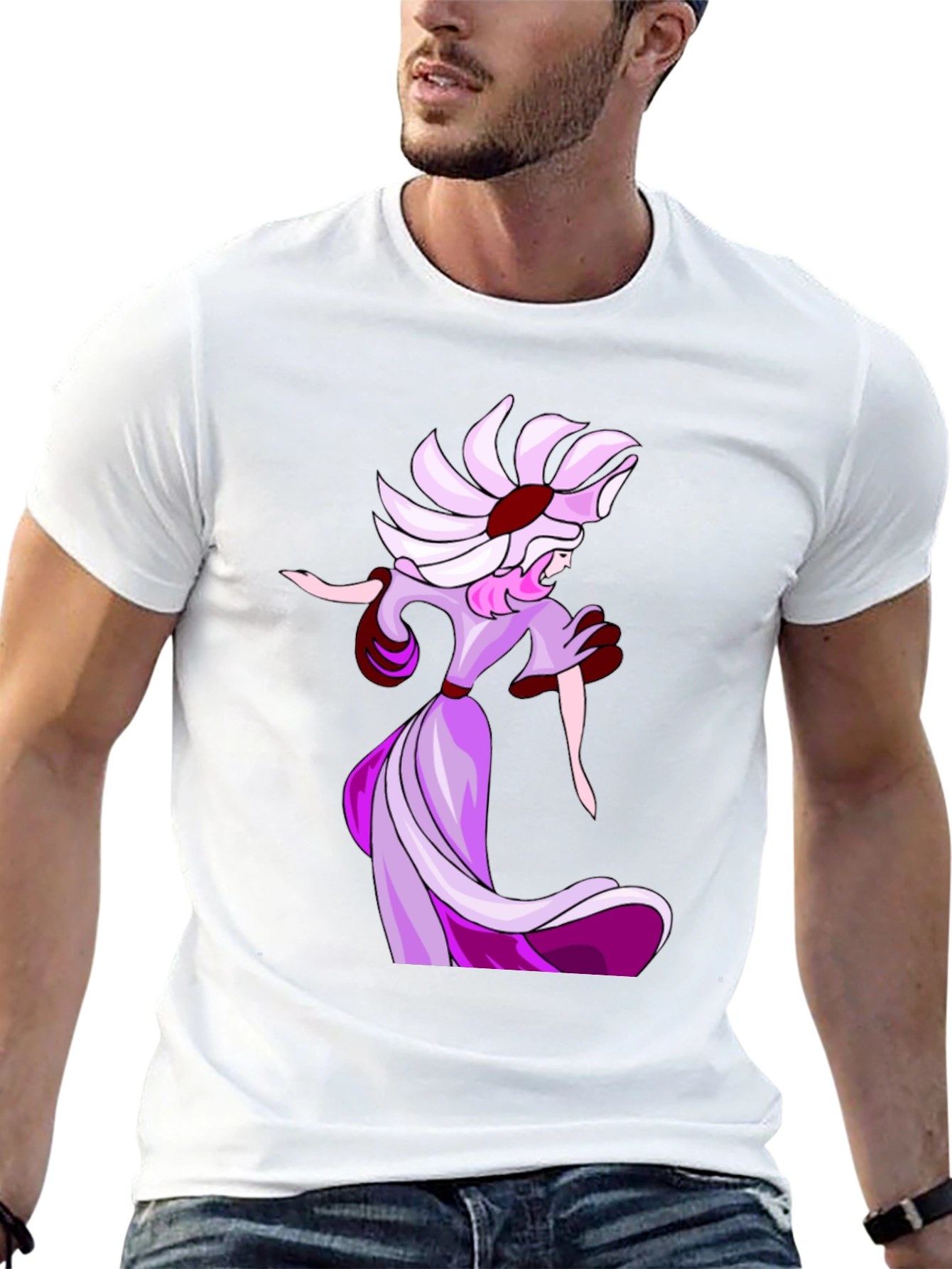 Elegant Cartoon Lady Black T-Shirt