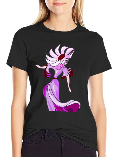 Elegant Cartoon Lady Black T-Shirt