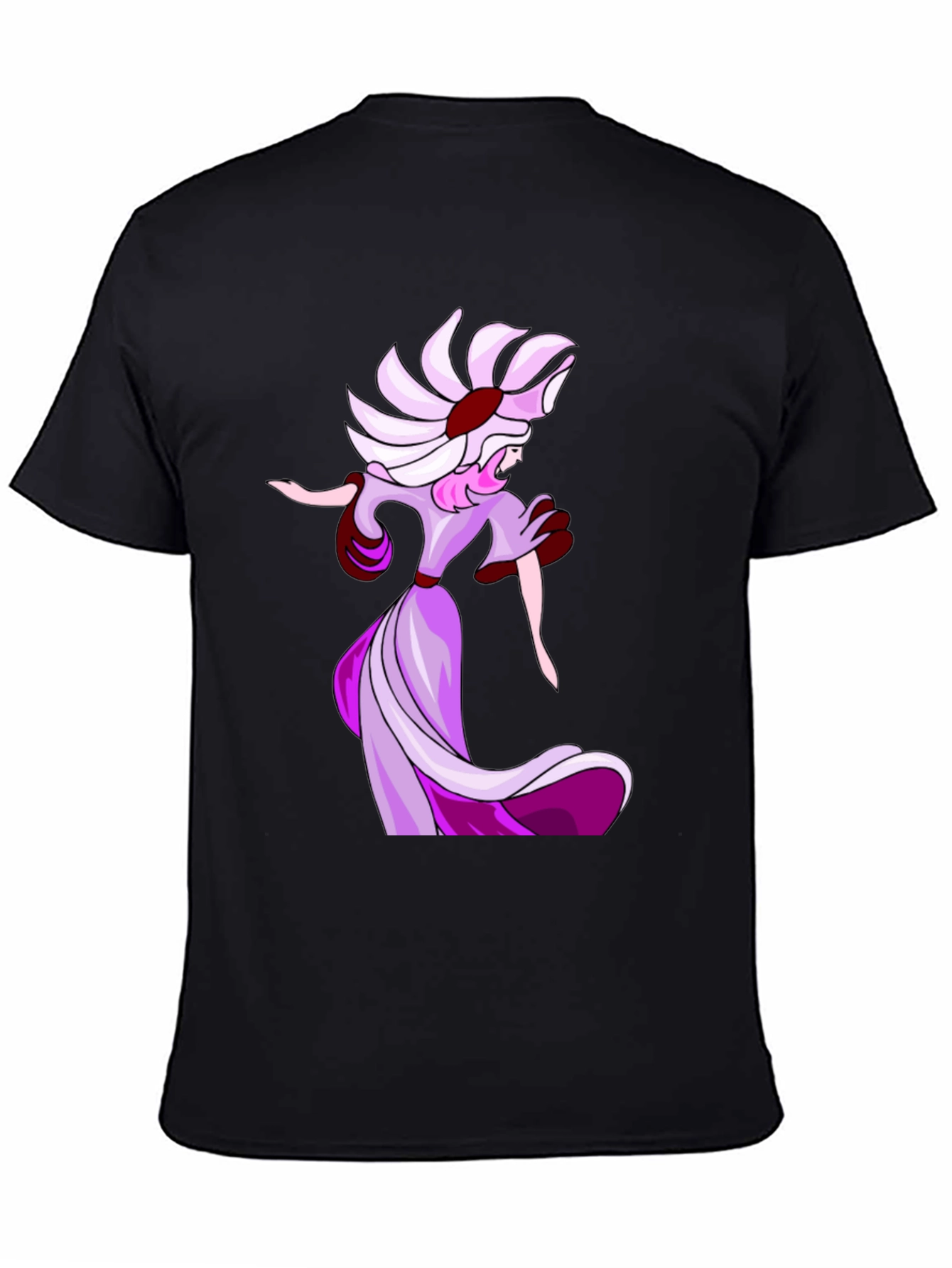 Elegant Cartoon Lady Black T-Shirt