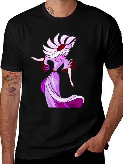 Elegant Cartoon Lady Black T-Shirt