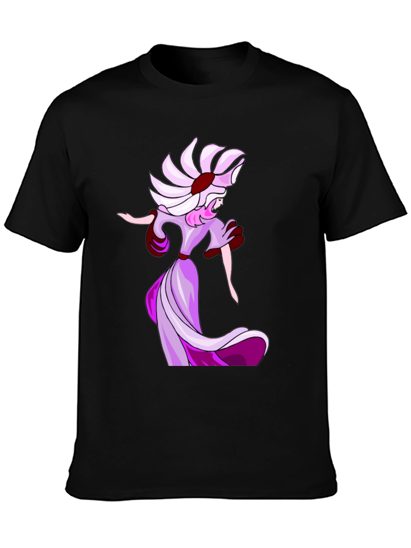 Elegant Cartoon Lady Black T-Shirt