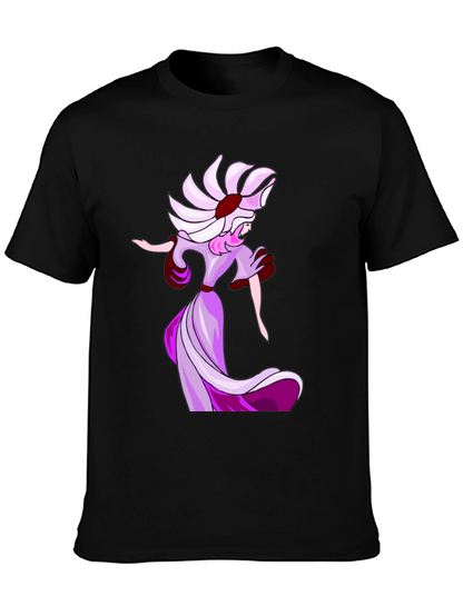 Elegant Cartoon Lady Black T-Shirt