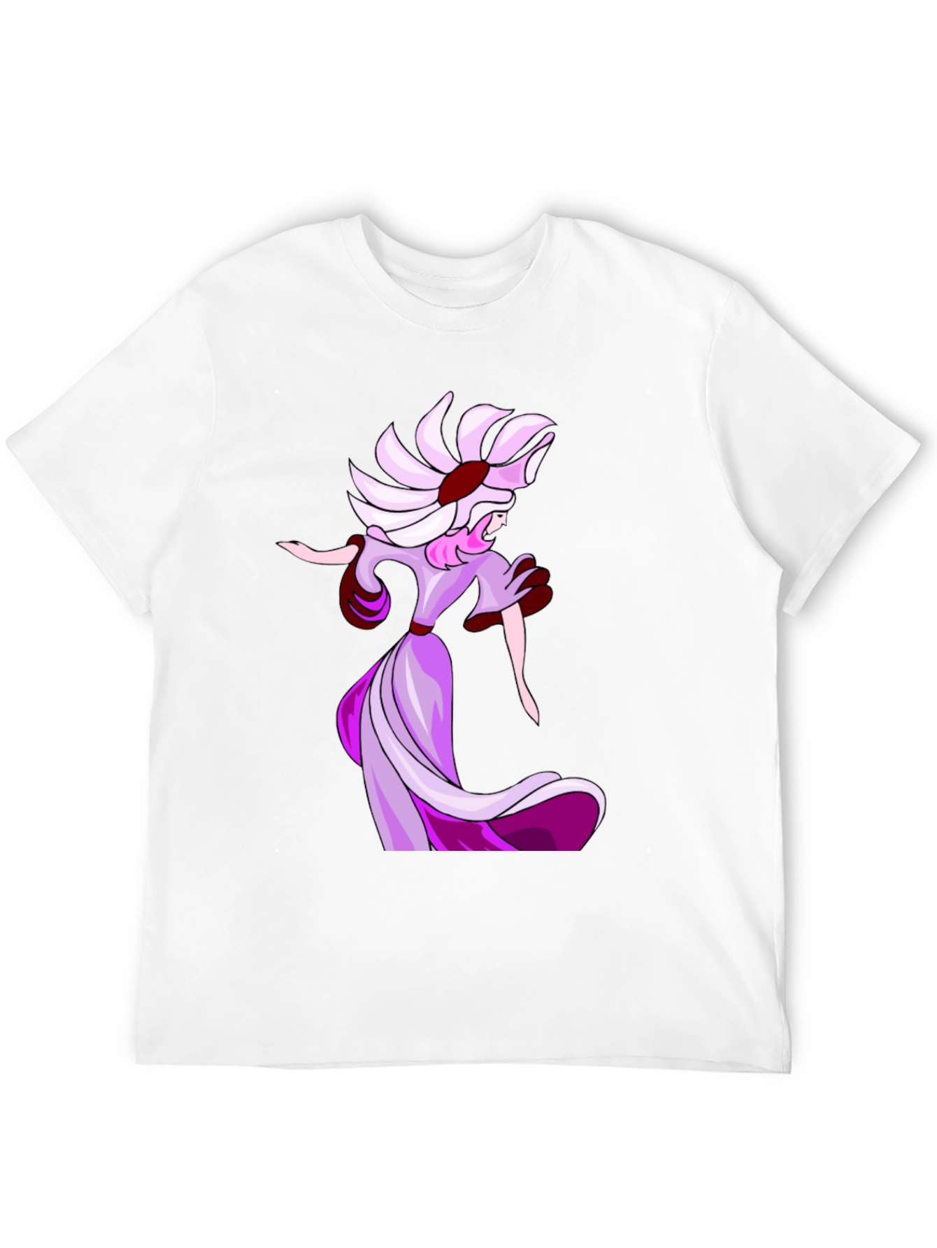 Elegant Cartoon Lady Black T-Shirt