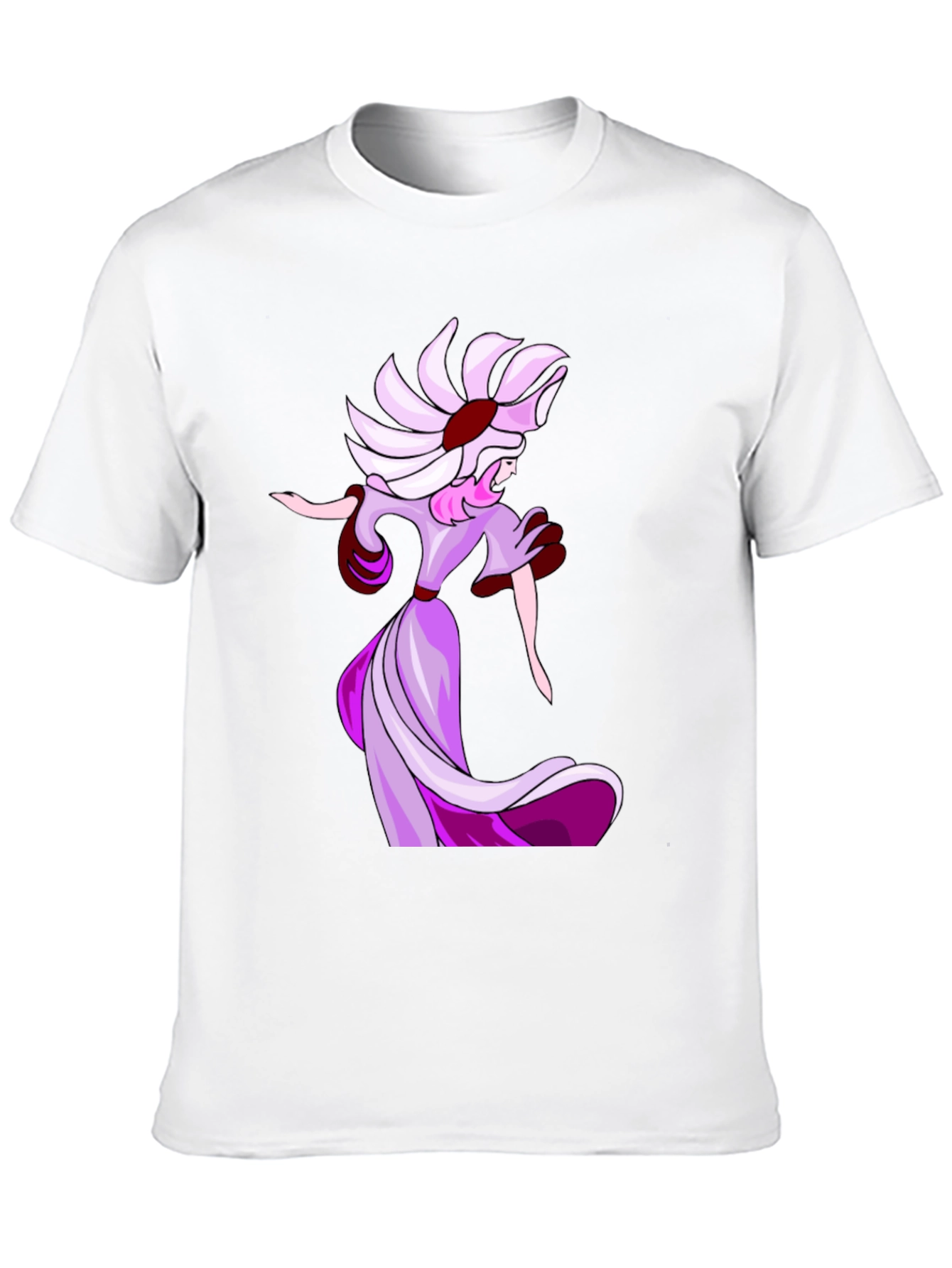 Elegant Cartoon Lady Black T-Shirt