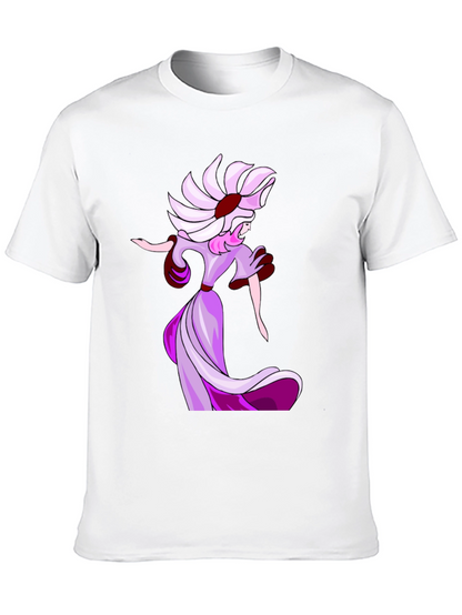 Elegant Cartoon Lady Black T-Shirt