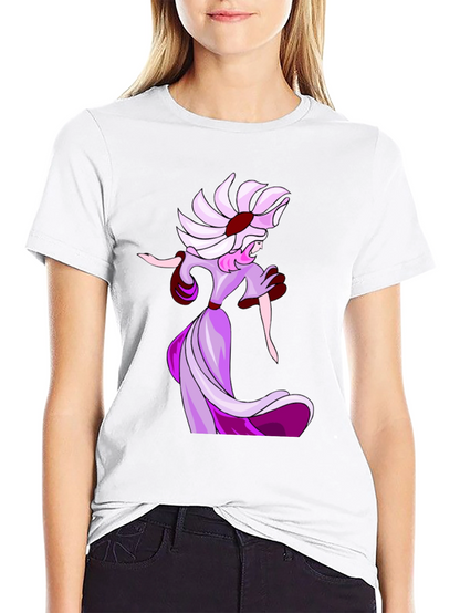 Elegant Cartoon Lady Black T-Shirt