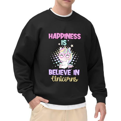 Happiness Is Believe in Unicorns Sweatshirt - Cute Unicorn Heart Glasses Crewneck, Kawaii Magical Pullover, Unicorn Lover Gift Sweatshirt, Dreamy Top