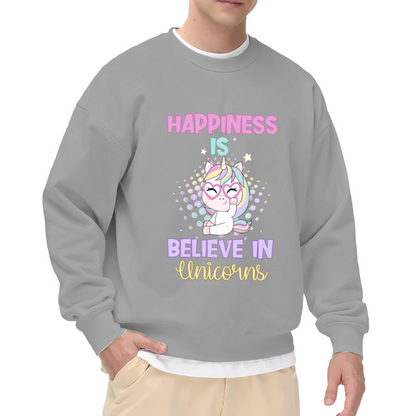 Happiness Is Believe in Unicorns Sweatshirt - Cute Unicorn Heart Glasses Crewneck, Kawaii Magical Pullover, Unicorn Lover Gift Sweatshirt, Dreamy Top