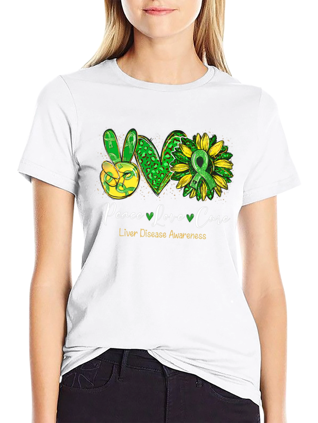 Peace Love Cure Liver Disease Awareness T-Shirt