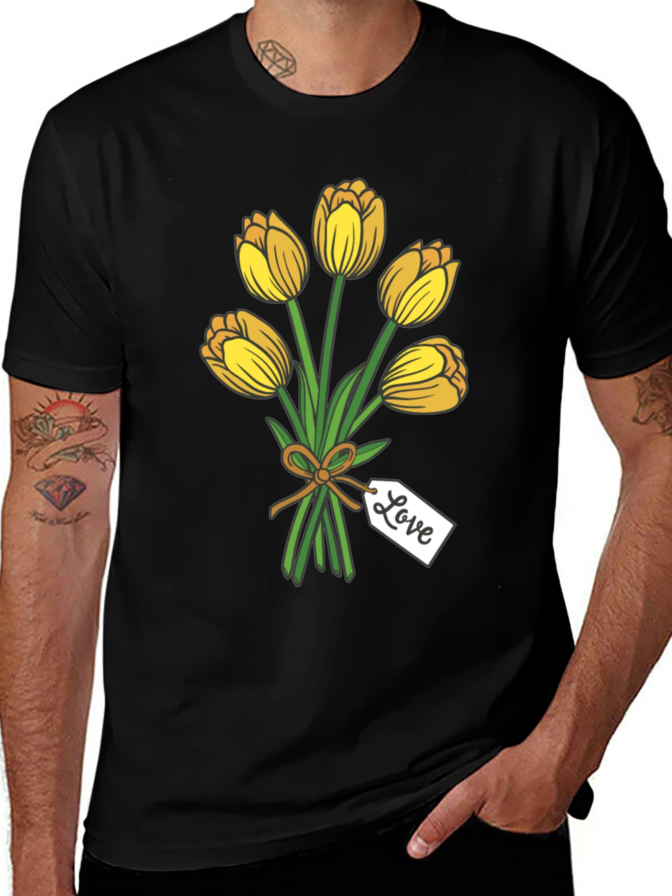 Tulip Bouquet Graphic Tee - Stylish Black T-Shirt