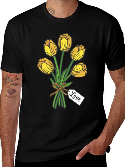 Tulip Bouquet Graphic Tee - Stylish Black T-Shirt