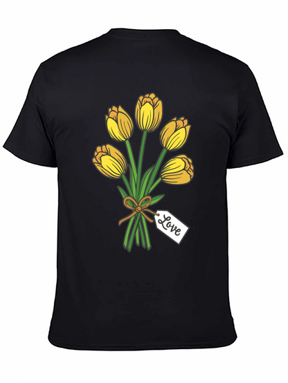 Tulip Bouquet Graphic Tee - Stylish Black T-Shirt