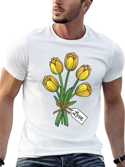 Tulip Bouquet Graphic Tee - Stylish Black T-Shirt