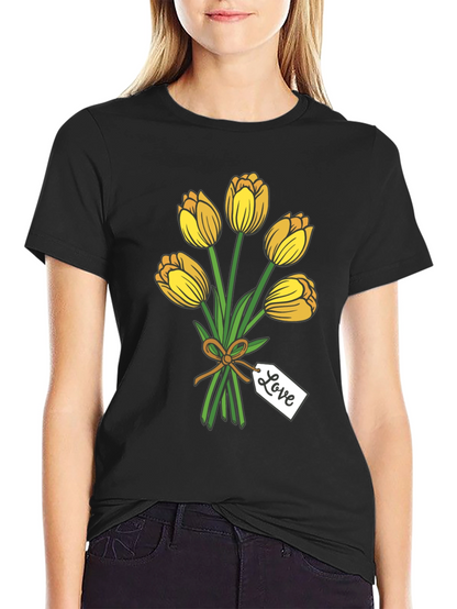 Tulip Bouquet Graphic Tee - Stylish Black T-Shirt