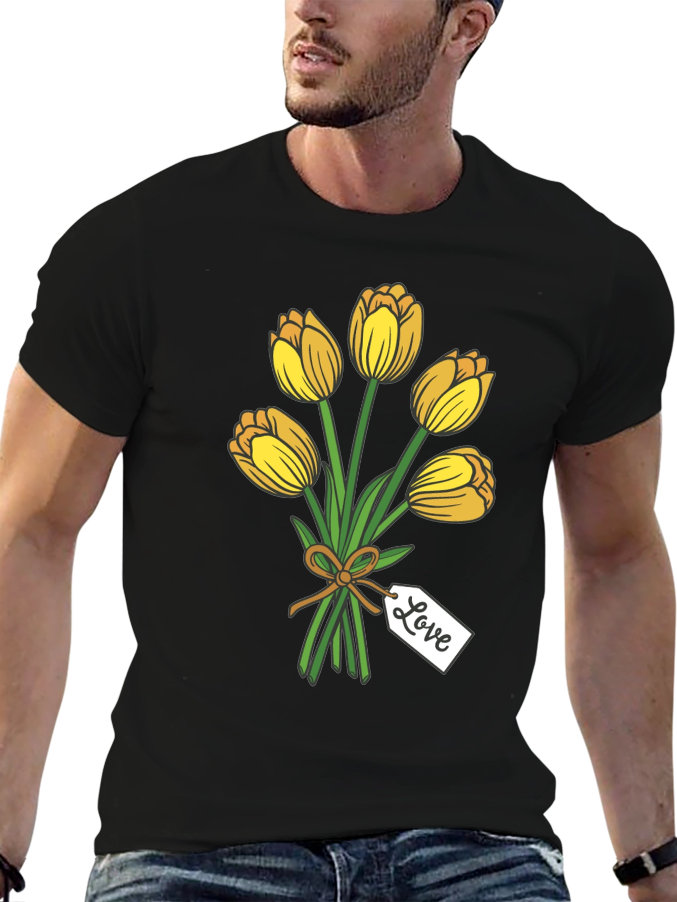 Tulip Bouquet Graphic Tee - Stylish Black T-Shirt