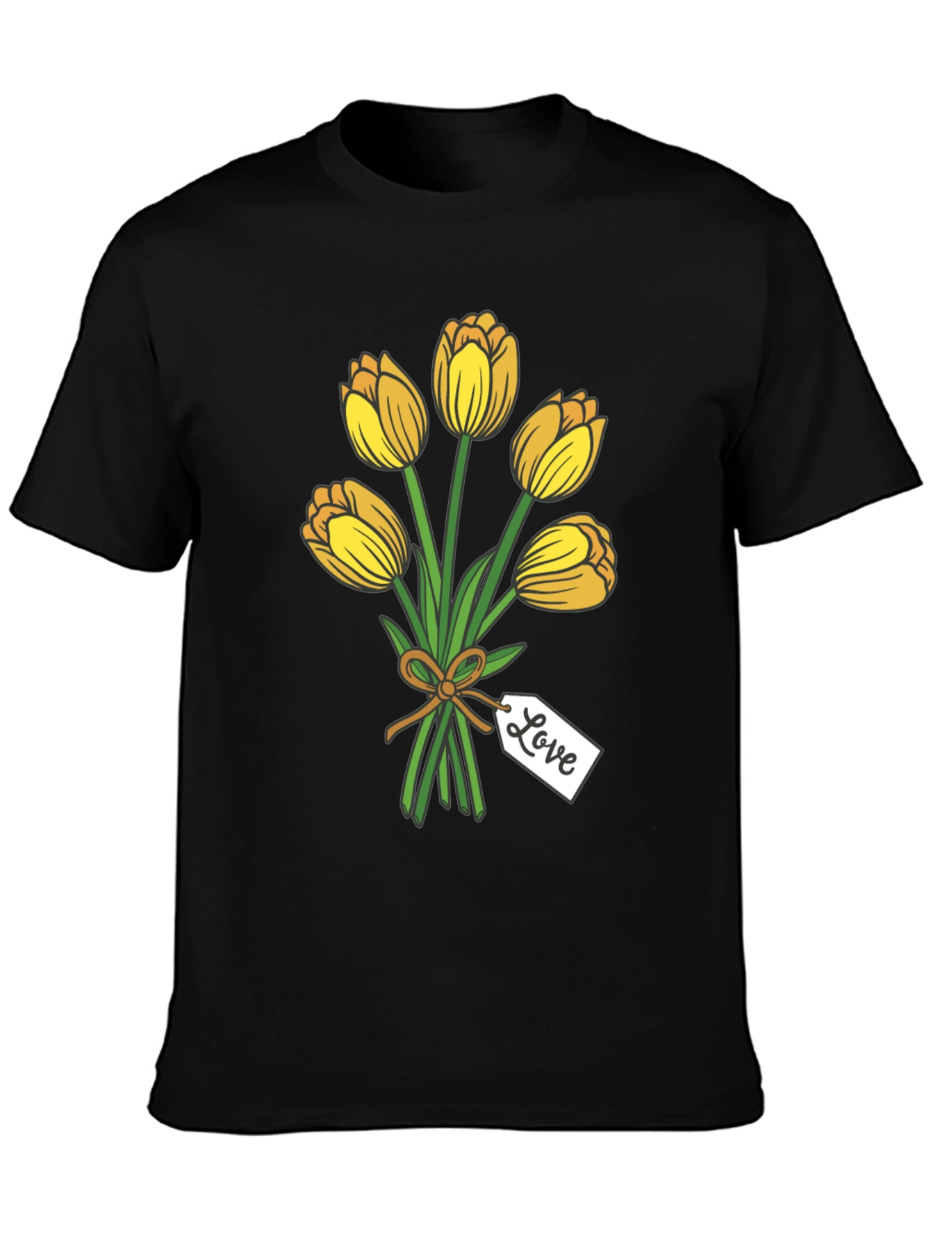 Tulip Bouquet Graphic Tee - Stylish Black T-Shirt