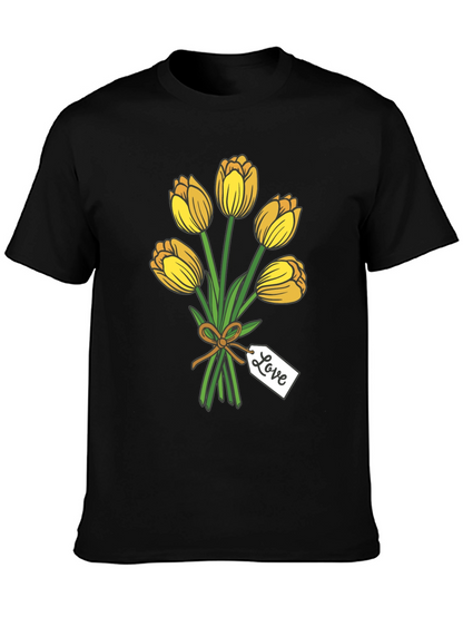 Tulip Bouquet Graphic Tee - Stylish Black T-Shirt