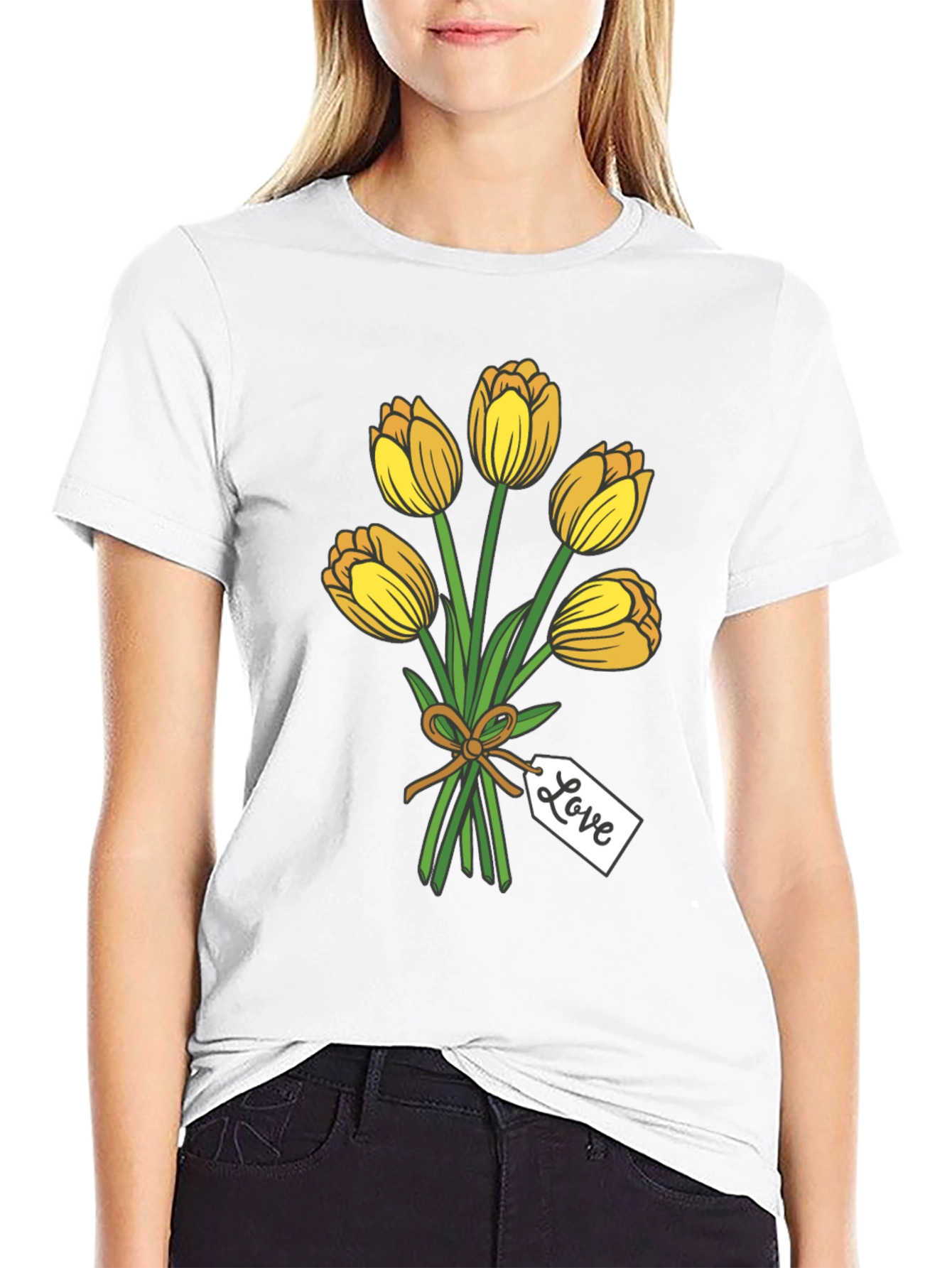 Tulip Bouquet Graphic Tee - Stylish Black T-Shirt
