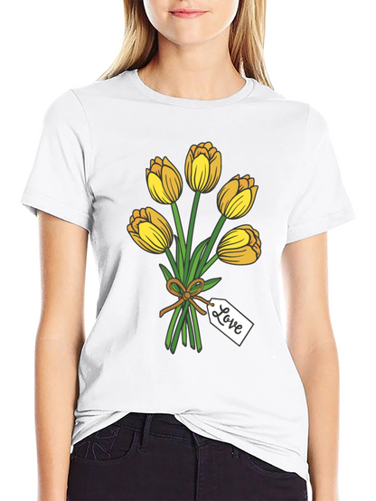 Tulip Bouquet Graphic Tee - Stylish Black T-Shirt