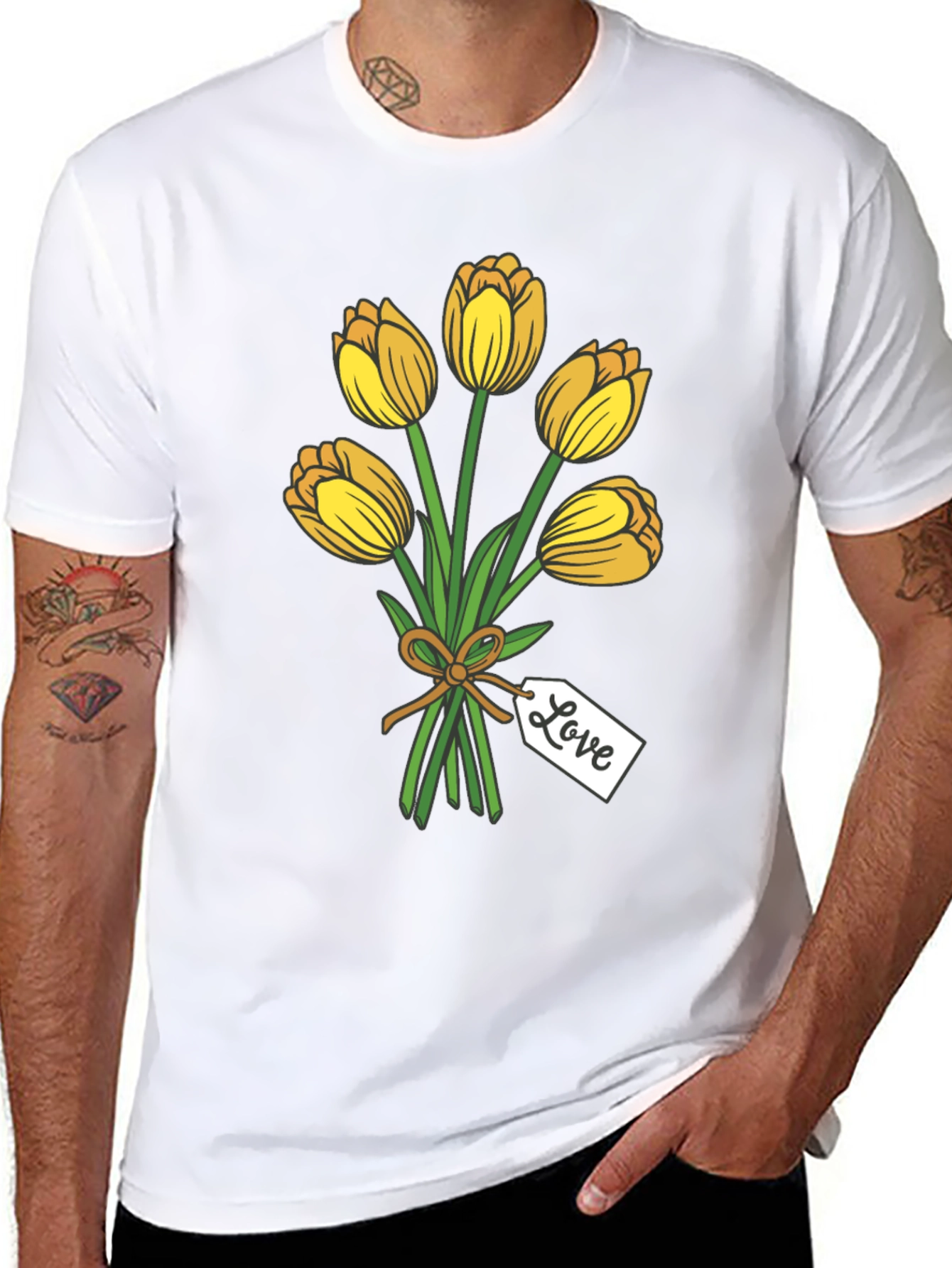 Tulip Bouquet Graphic Tee - Stylish Black T-Shirt
