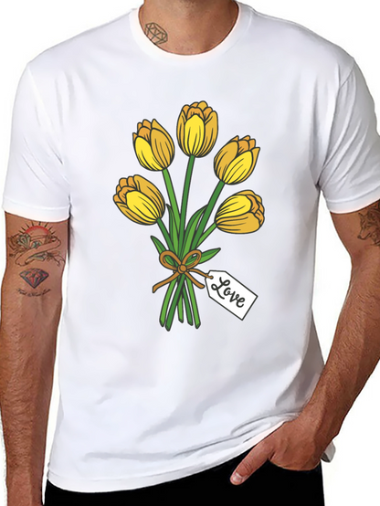 Tulip Bouquet Graphic Tee - Stylish Black T-Shirt