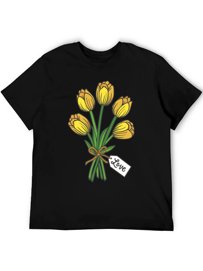 Tulip Bouquet Graphic Tee - Stylish Black T-Shirt