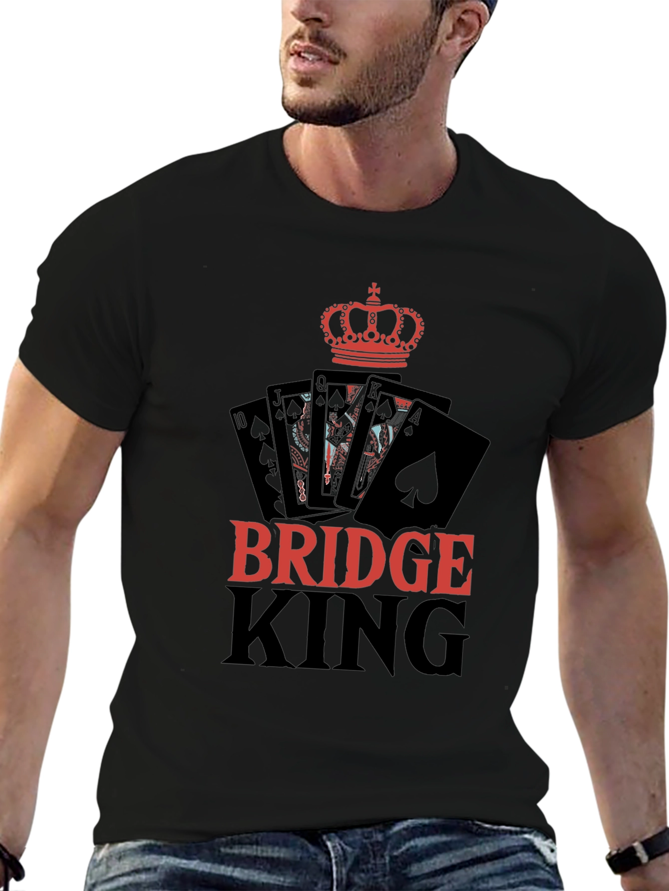 Bridge King Black T-Shirt Card Player Design