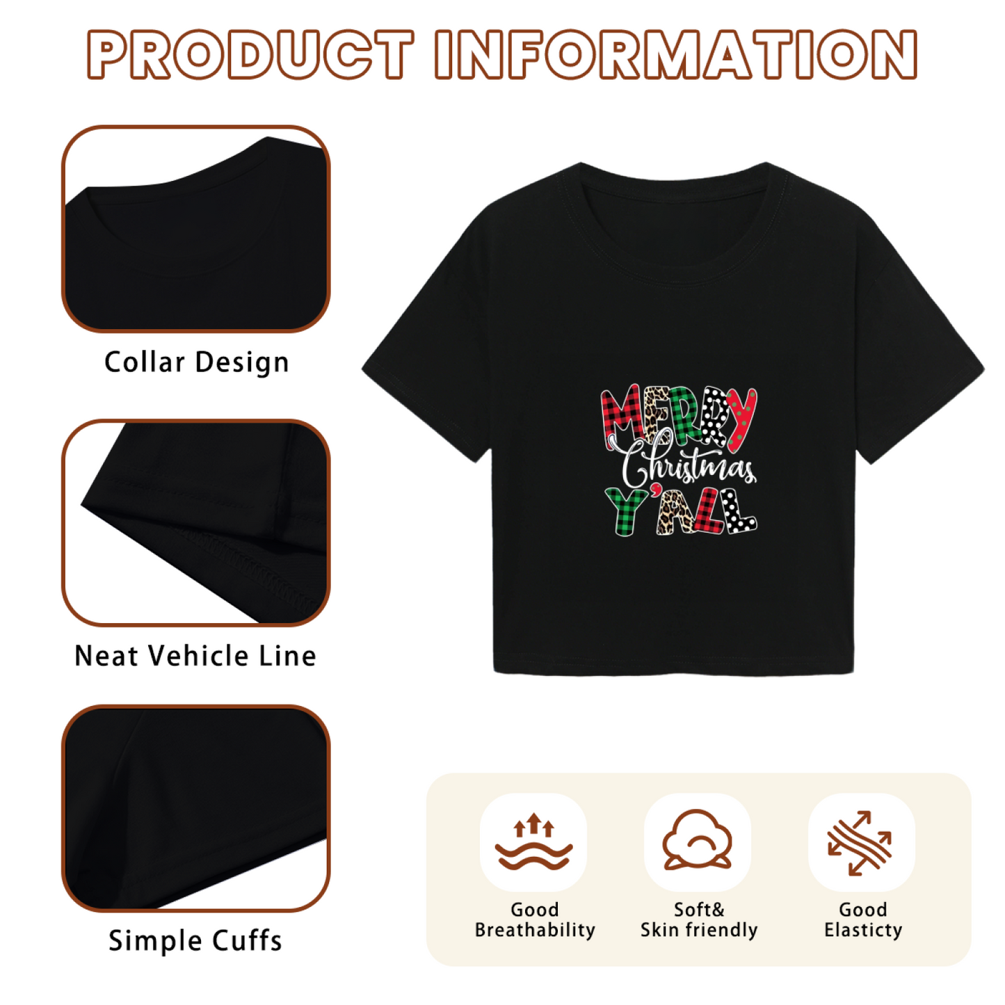 Merry Christmas Y¡¯all Leopard Plaid Letter Crop Tee