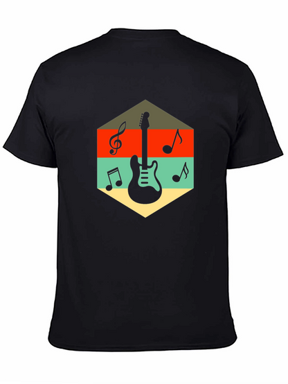 Retro Guitar & Music Note Graphic T-Shirt