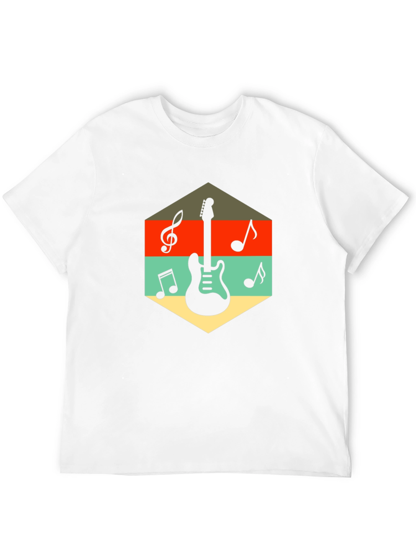Retro Guitar & Music Note Graphic T-Shirt
