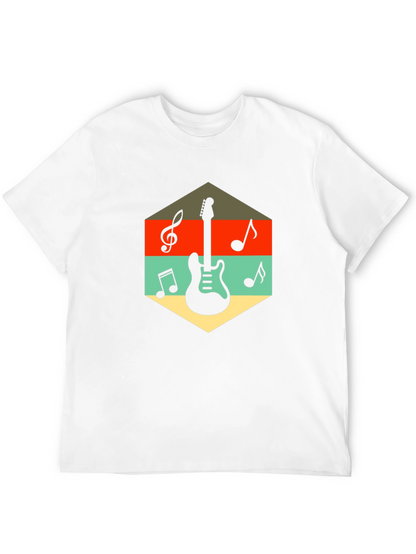 Retro Guitar & Music Note Graphic T-Shirt