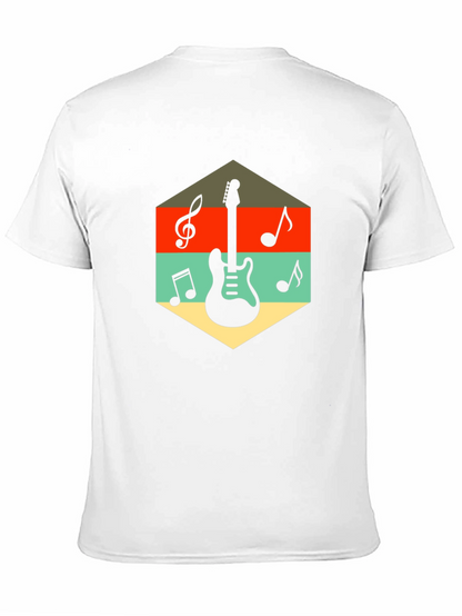 Retro Guitar & Music Note Graphic T-Shirt