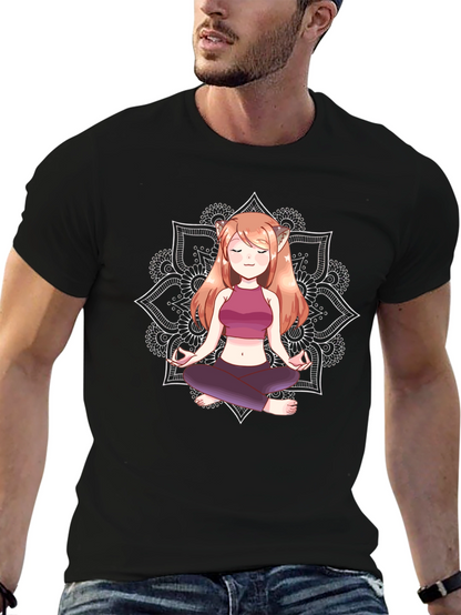 Zen Anime Girl T-Shirt - Meditating Design