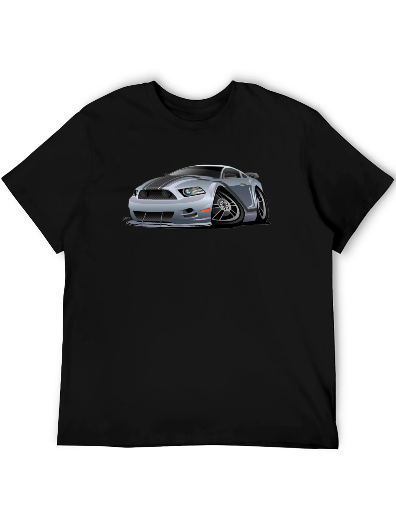 Car Cartoon Graphic Print Black T-Shirt