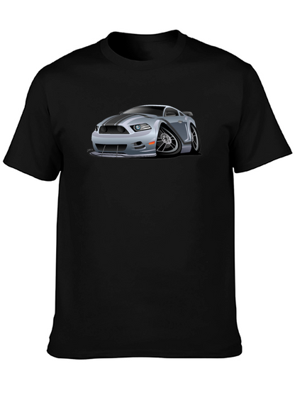 Car Cartoon Graphic Print Black T-Shirt