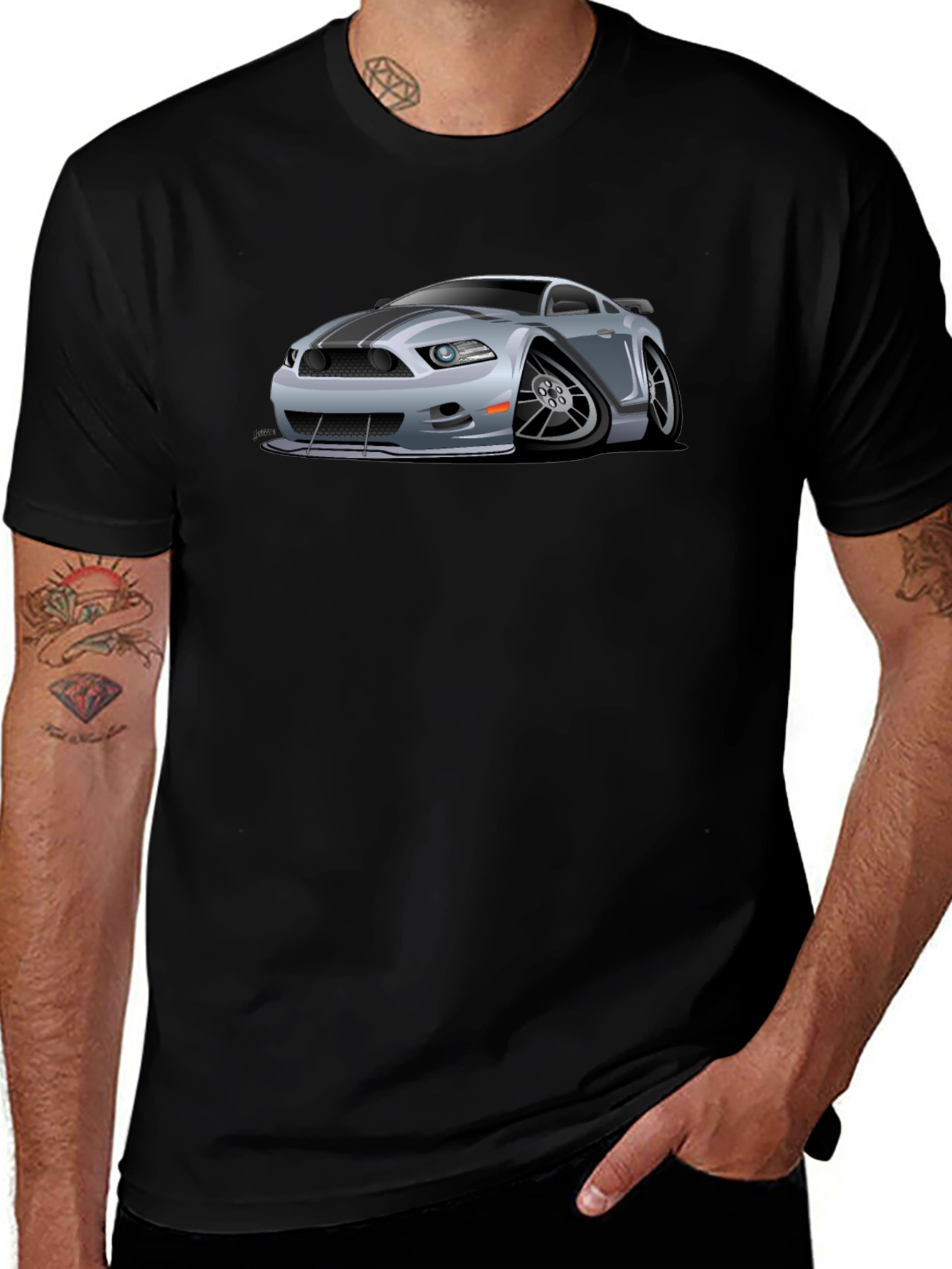 Car Cartoon Graphic Print Black T-Shirt