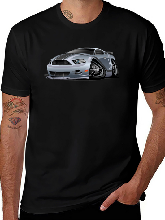 Car Cartoon Graphic Print Black T-Shirt