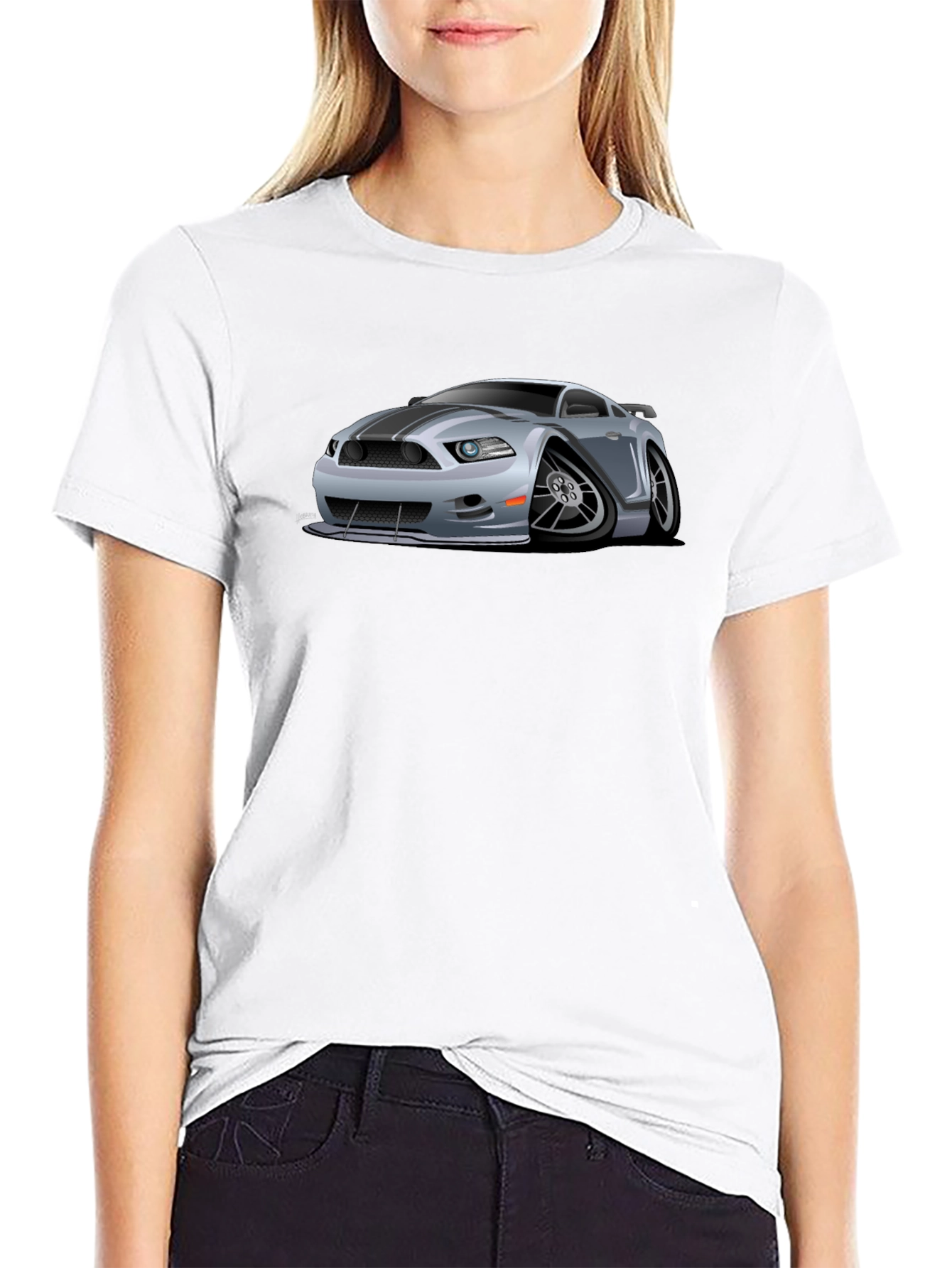 Car Cartoon Graphic Print Black T-Shirt