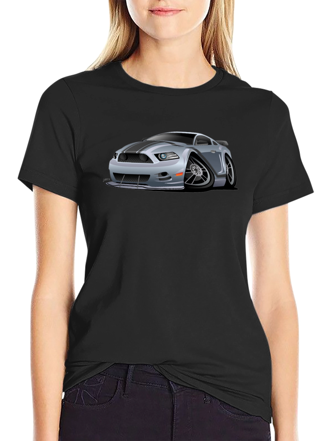 Car Cartoon Graphic Print Black T-Shirt