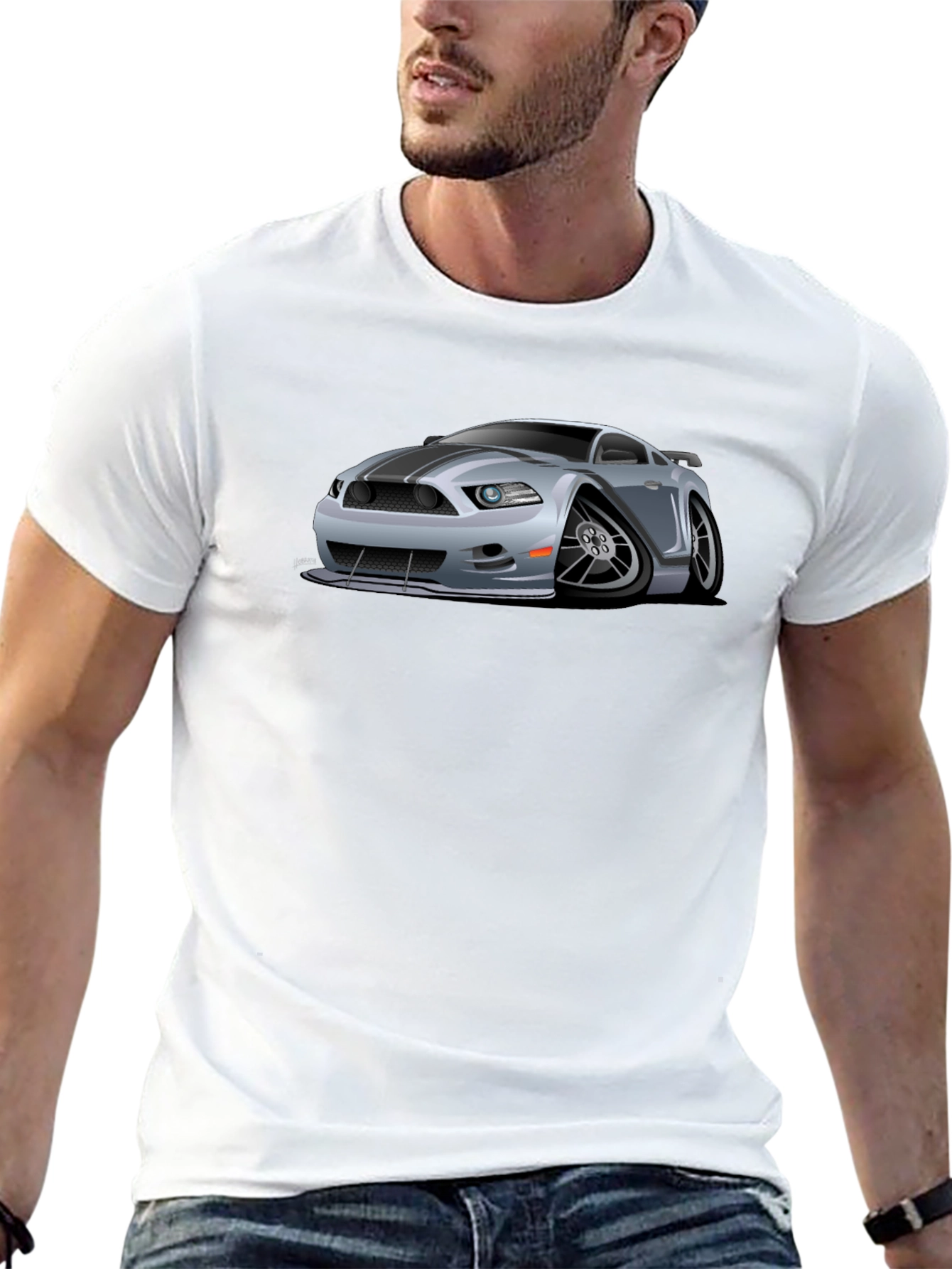 Car Cartoon Graphic Print Black T-Shirt