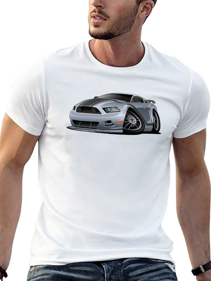 Car Cartoon Graphic Print Black T-Shirt