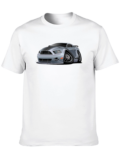 Car Cartoon Graphic Print Black T-Shirt