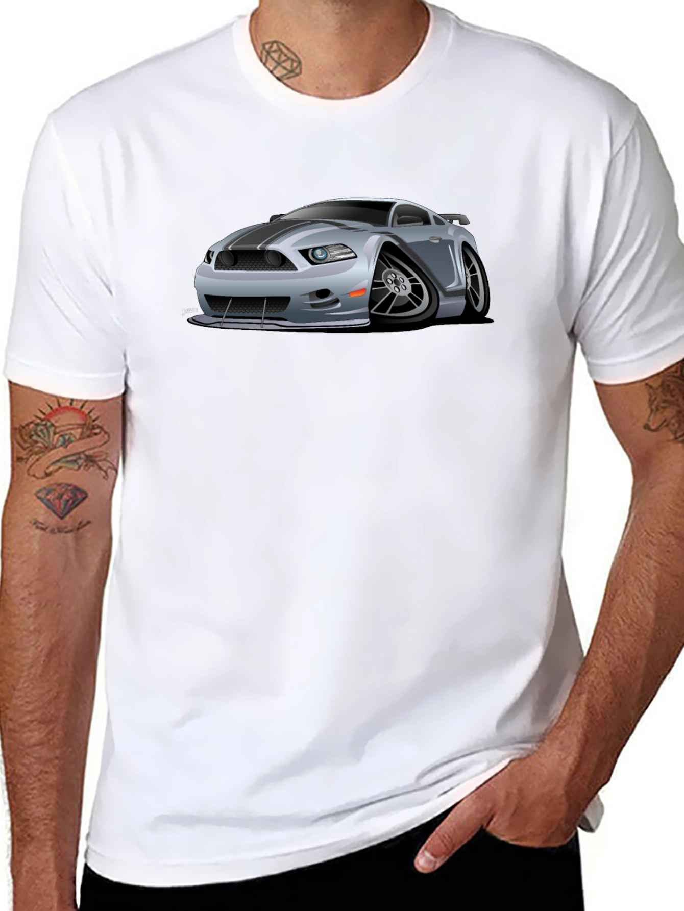 Car Cartoon Graphic Print Black T-Shirt