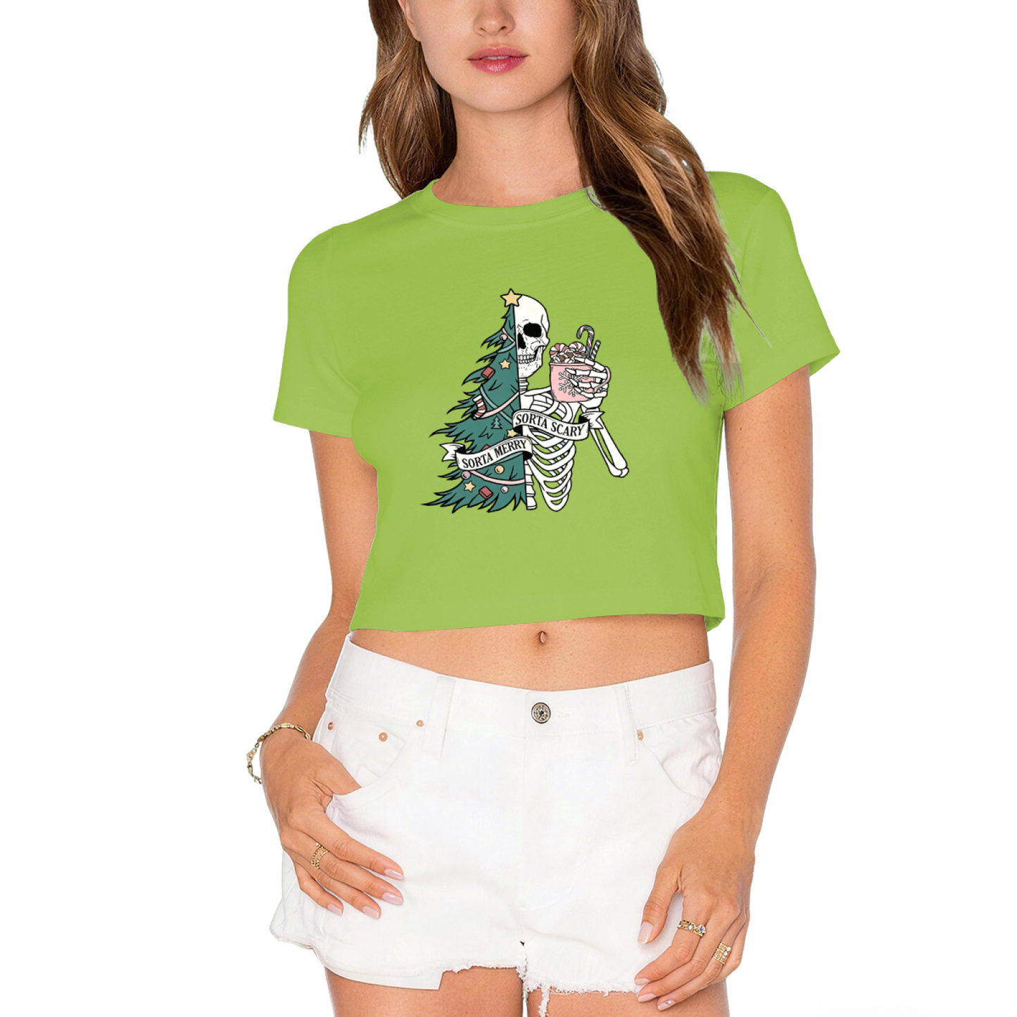 Sorta Merry Sorta Scary Skeleton Spooky Christmas Crop Top