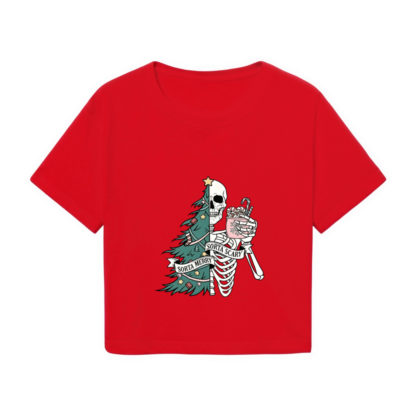 Sorta Merry Sorta Scary Skeleton Spooky Christmas Crop Top